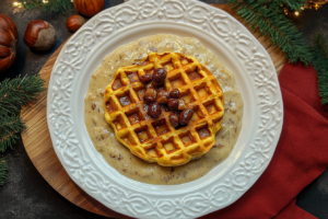 Butternutwaffeln mit Waldsauce und Steinpilzen